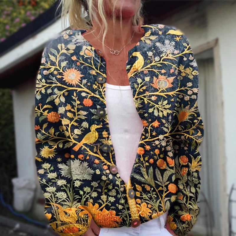 Karina - Women's Floral Button-Front V-Neck Cardigan