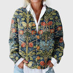 Karina - Women's Floral Button-Front V-Neck Cardigan