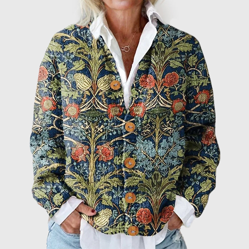 Karina - Women's Floral Button-Front V-Neck Cardigan