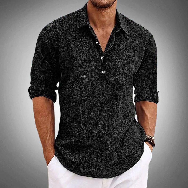 Ken - Men's Casual Roll-Tab Linen Blend Shirt