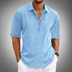 Ken - Men's Casual Roll-Tab Linen Blend Shirt