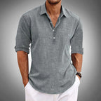 Ken - Men's Casual Roll-Tab Linen Blend Shirt