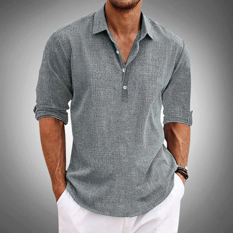 Ken - Men's Casual Roll-Tab Linen Blend Shirt