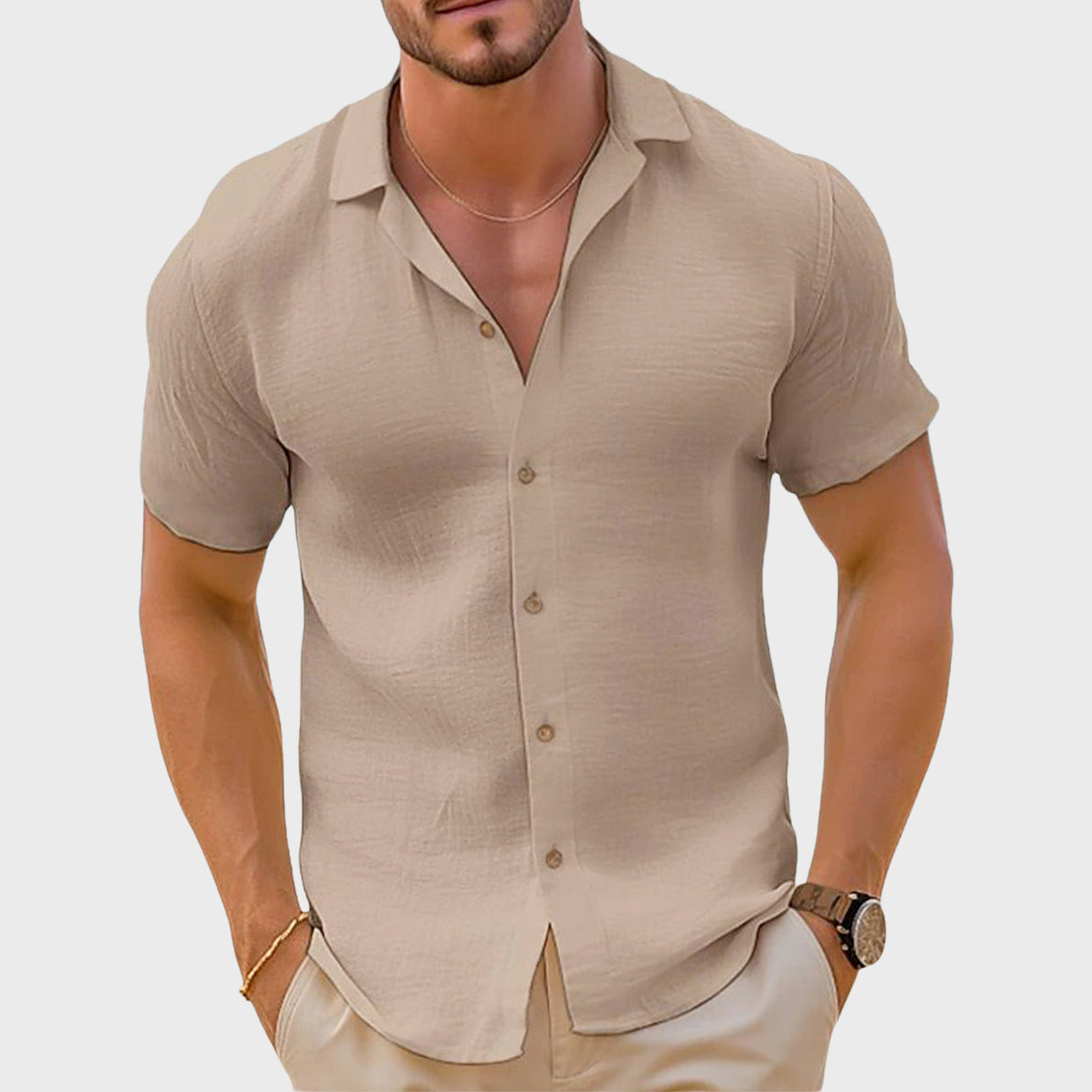 Kevin - Men's Linen-Blend Short-Sleeve Button-Up Shirt