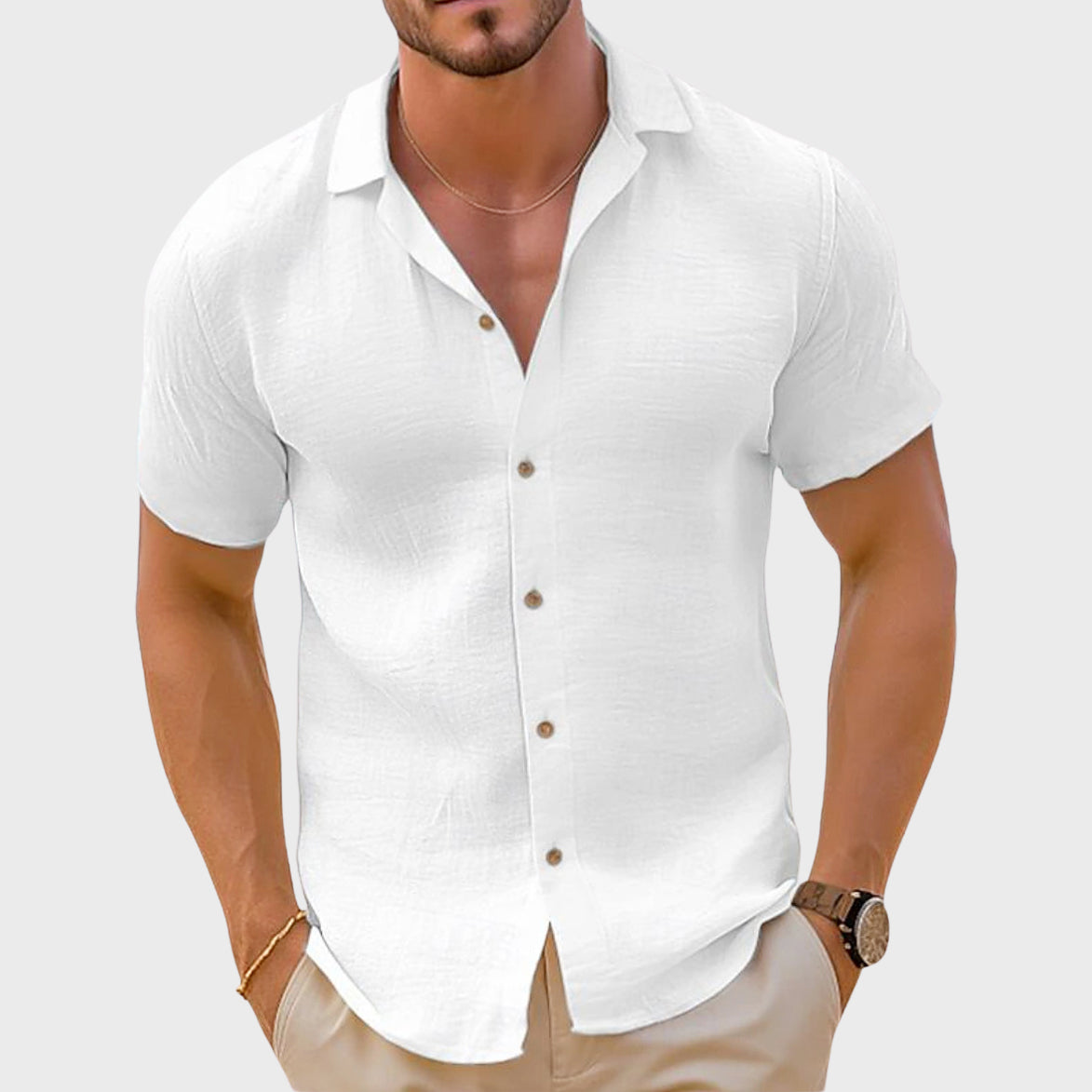 Kevin - Men's Linen-Blend Short-Sleeve Button-Up Shirt