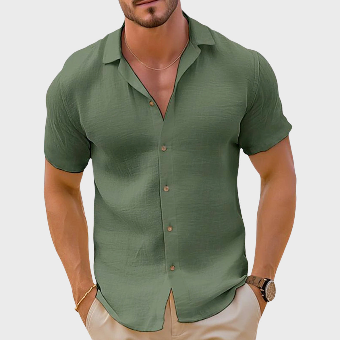 Kevin - Men's Linen-Blend Short-Sleeve Button-Up Shirt