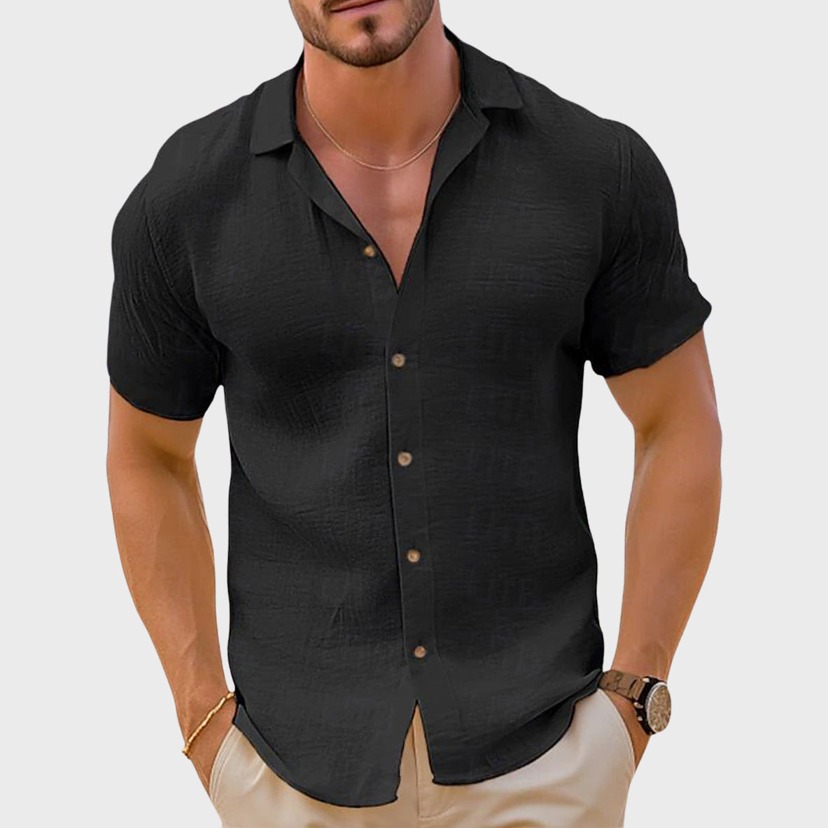 Kevin - Men's Linen-Blend Short-Sleeve Button-Up Shirt