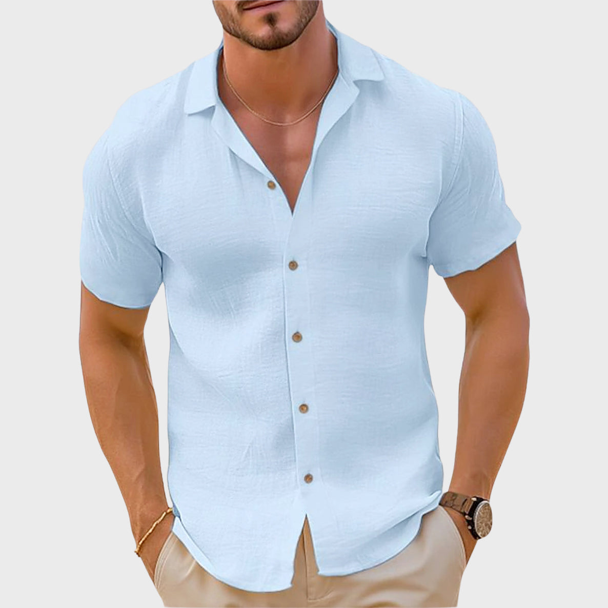 Kevin - Men's Linen-Blend Short-Sleeve Button-Up Shirt