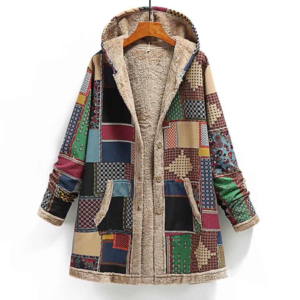 Lauren - Women's Patchwork Sherpa Hooded Coat