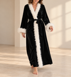 Lea - Women’s Long Velvet Robe with Fur Trim