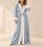 Lea - Women’s Long Velvet Robe with Fur Trim
