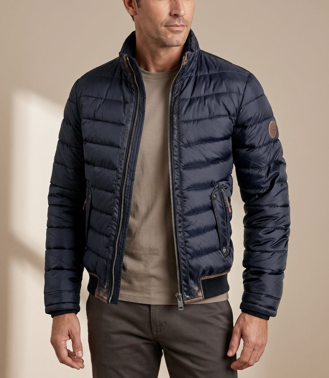 Leon - Men's Channel-Quilted Puffer Jacket with Stand Collar