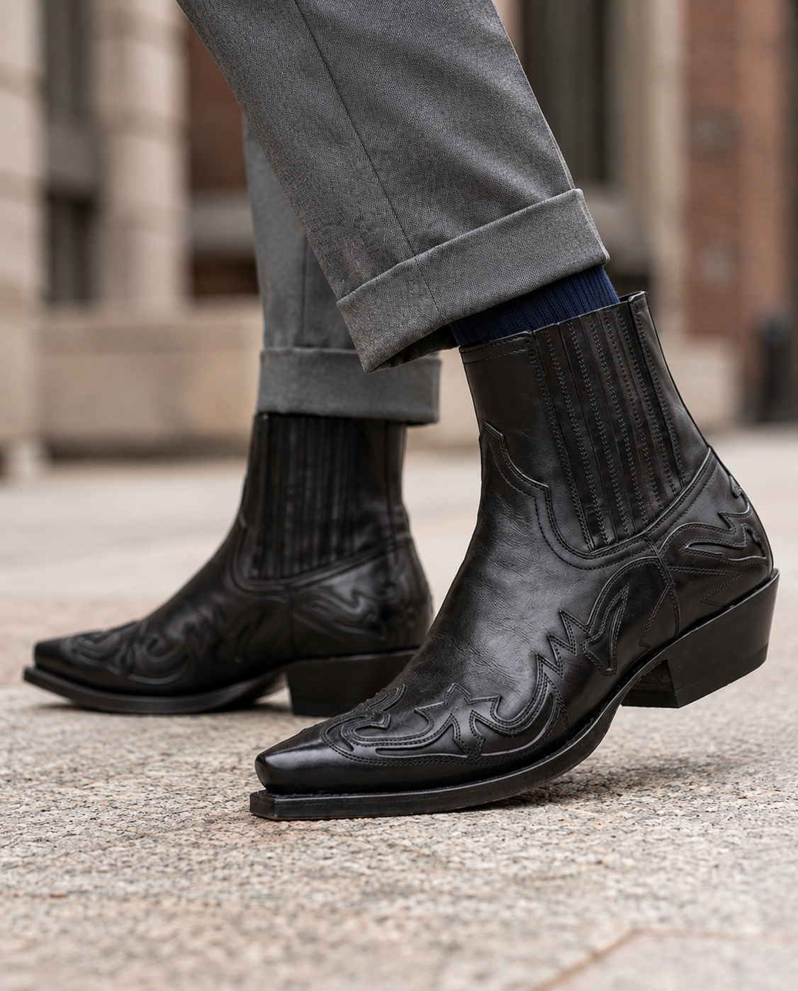Lester - Men's Burnished Leather Western Ankle Boots