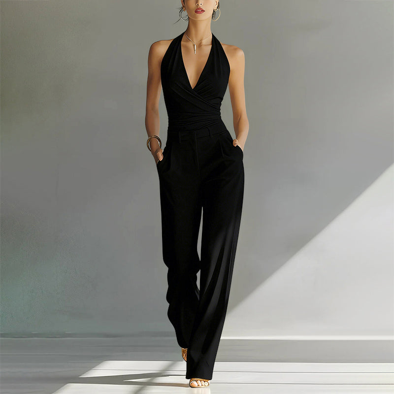 Lily - Women's Halter Neck Wide Leg Jumpsuit