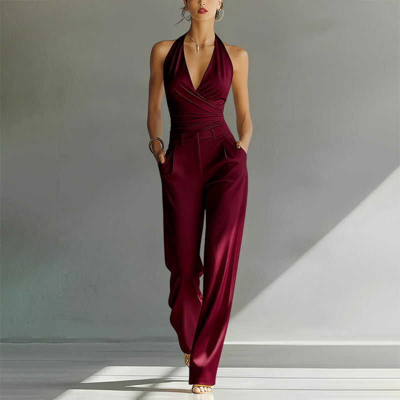 Lily - Women's Halter Neck Wide Leg Jumpsuit