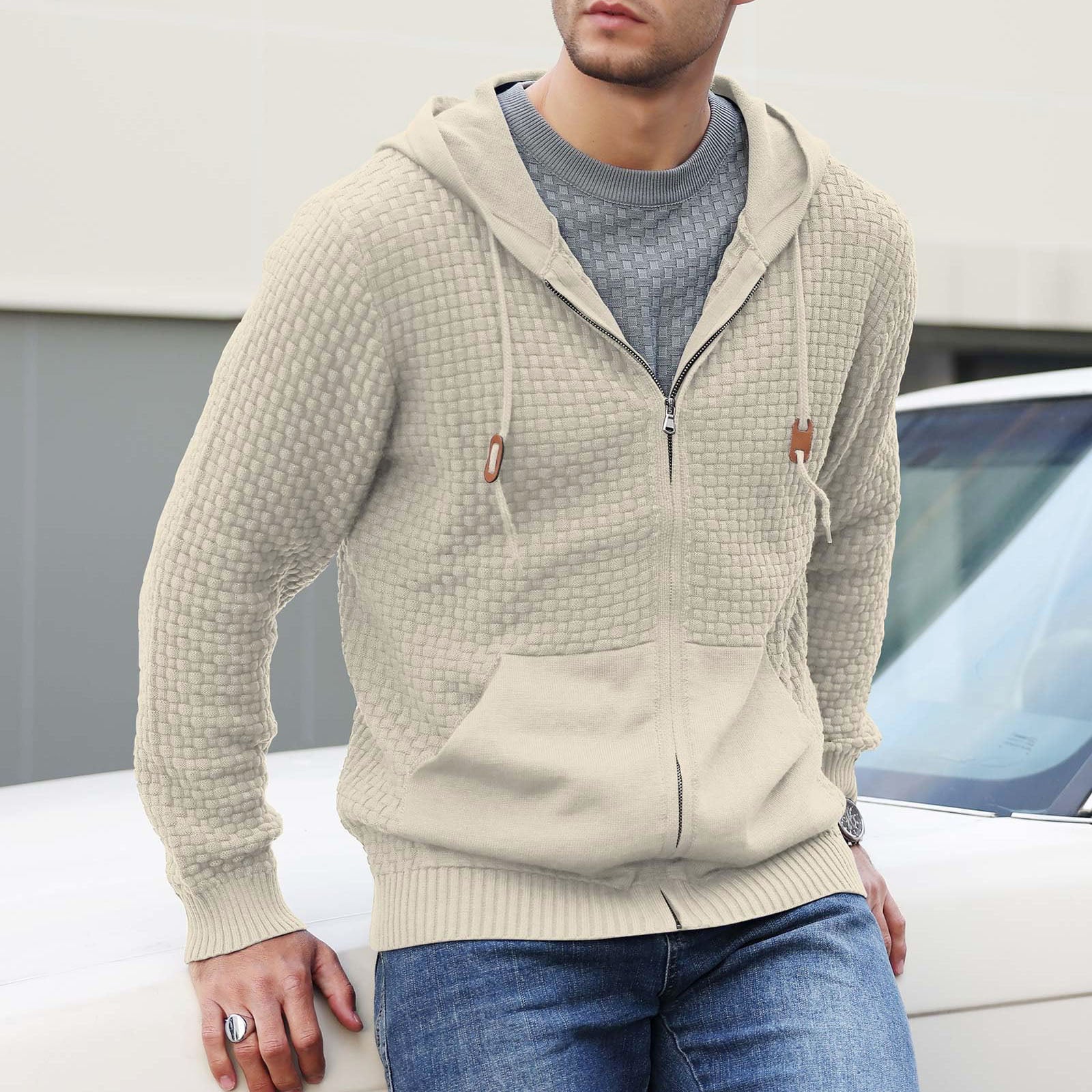 Lincoln - Men's Textured Knit Zip-Up Hoodie