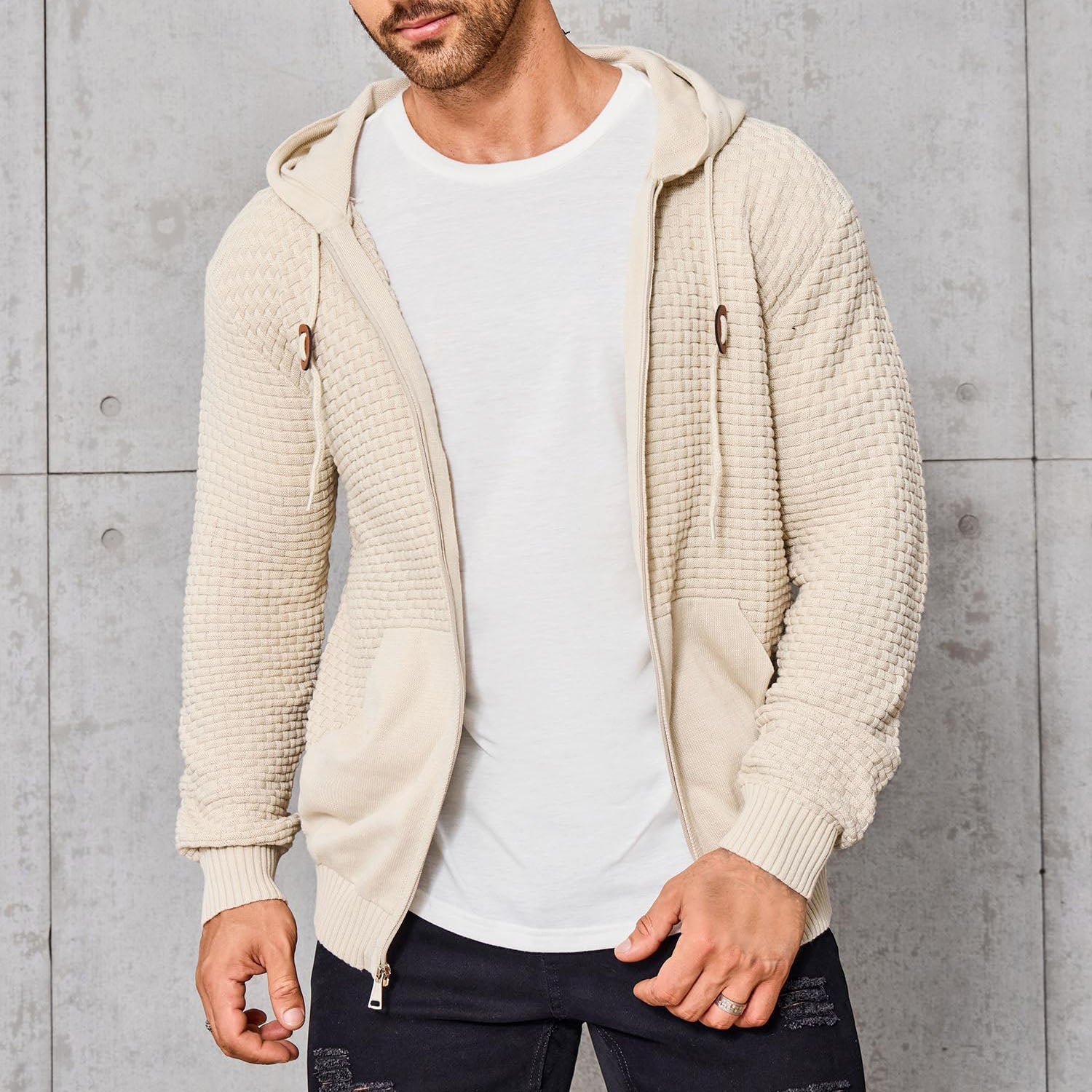 Lincoln - Men's Textured Knit Zip-Up Hoodie