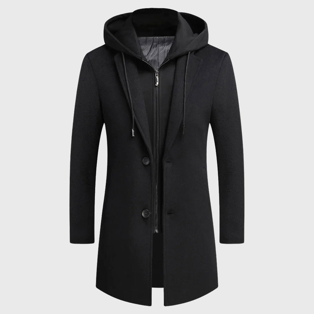 Logan - Men's Hooded Layered Zip-Up Wool-Blend Coat