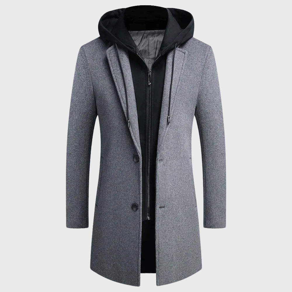 Logan - Men's Hooded Layered Zip-Up Wool-Blend Coat