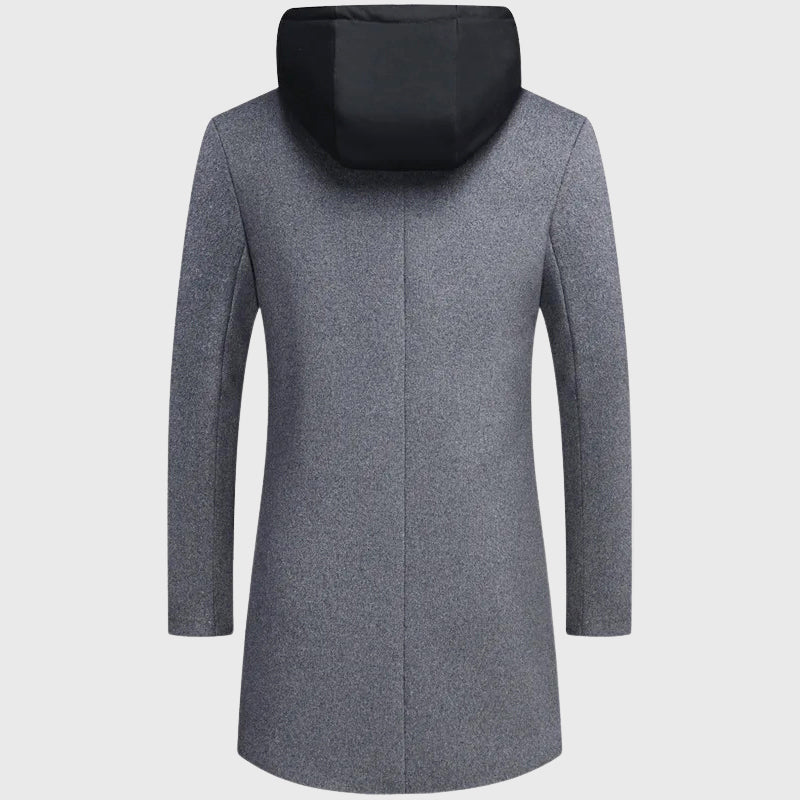 Logan - Men's Hooded Layered Zip-Up Wool-Blend Coat