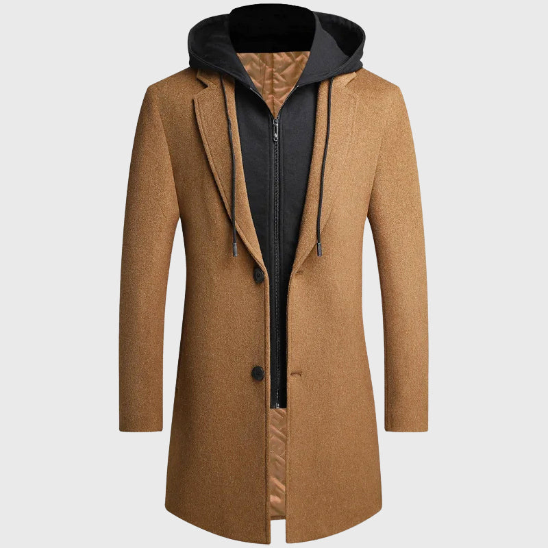 Logan - Men's Hooded Layered Zip-Up Wool-Blend Coat