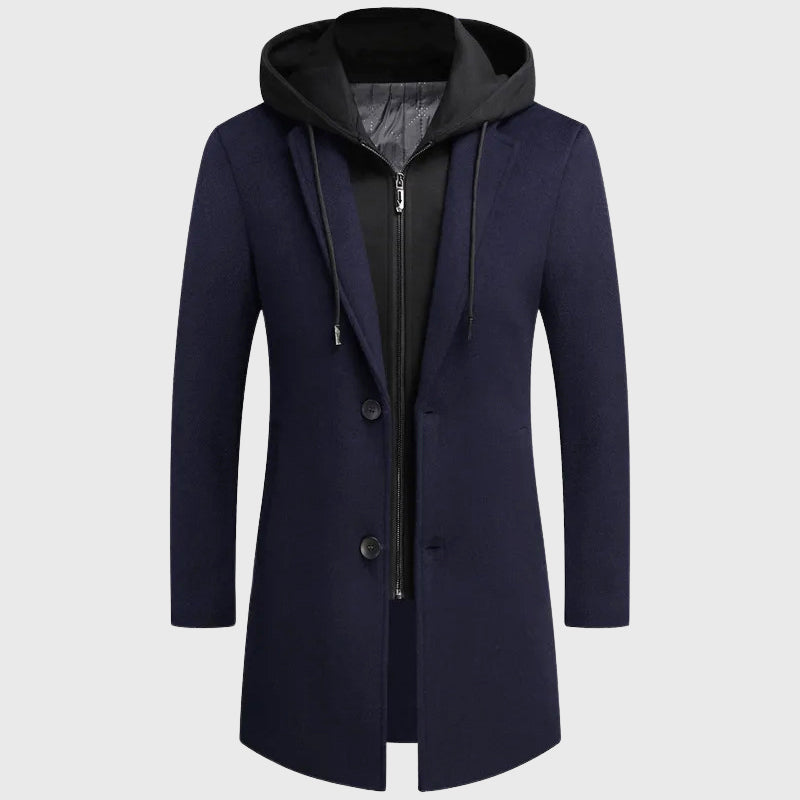 Logan - Men's Hooded Layered Zip-Up Wool-Blend Coat