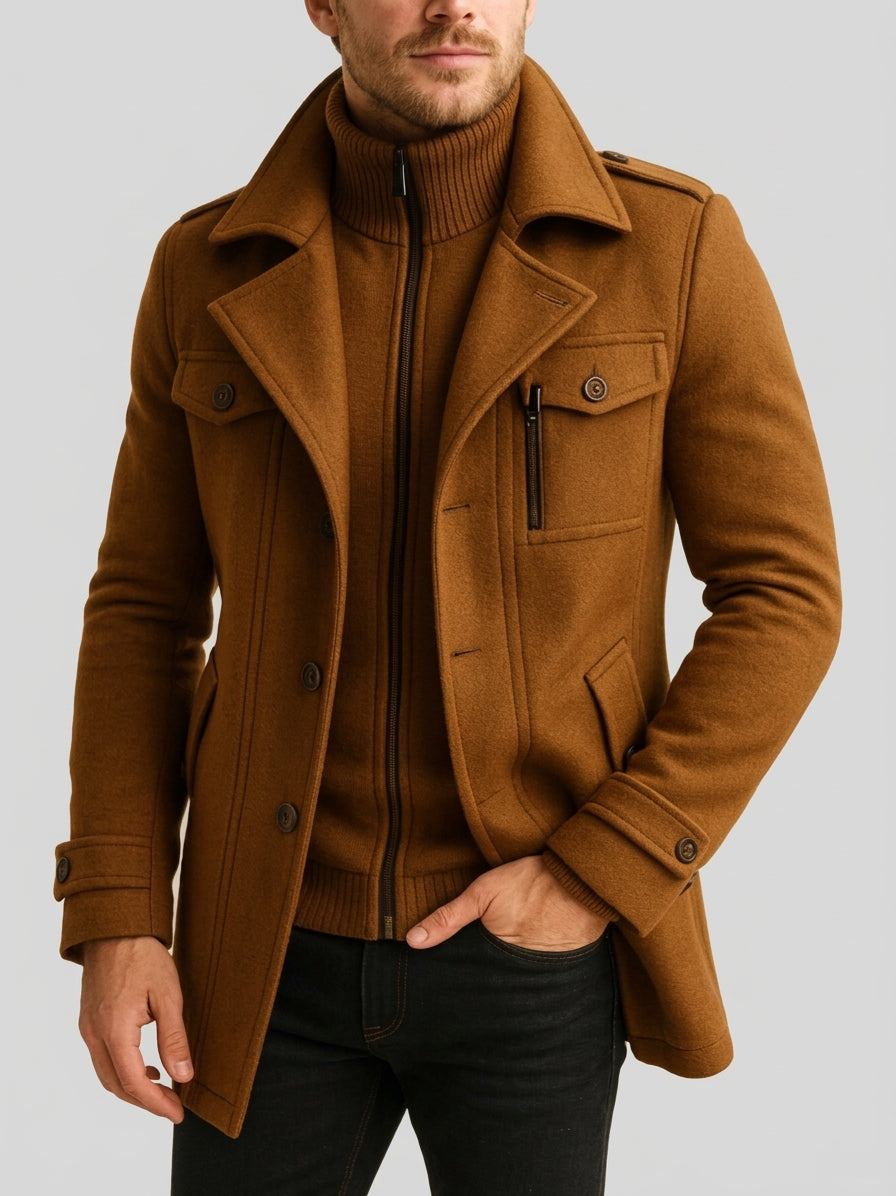 Louie - Men's Military Field Coat with Stand Collar Zip Insert
