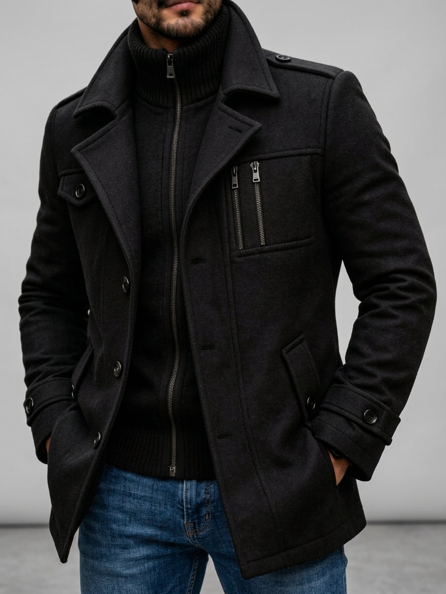 Louie - Men's Military Field Coat with Stand Collar Zip Insert
