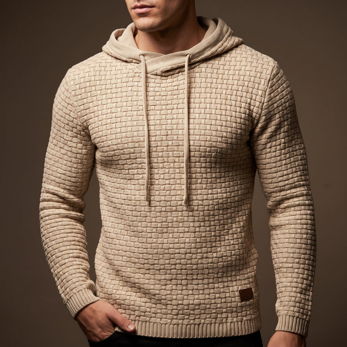 Lucas - Men's Textured Waffle-Knit Pullover Hoodie