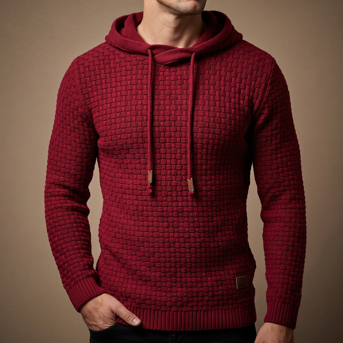 Lucas - Men's Textured Waffle-Knit Pullover Hoodie