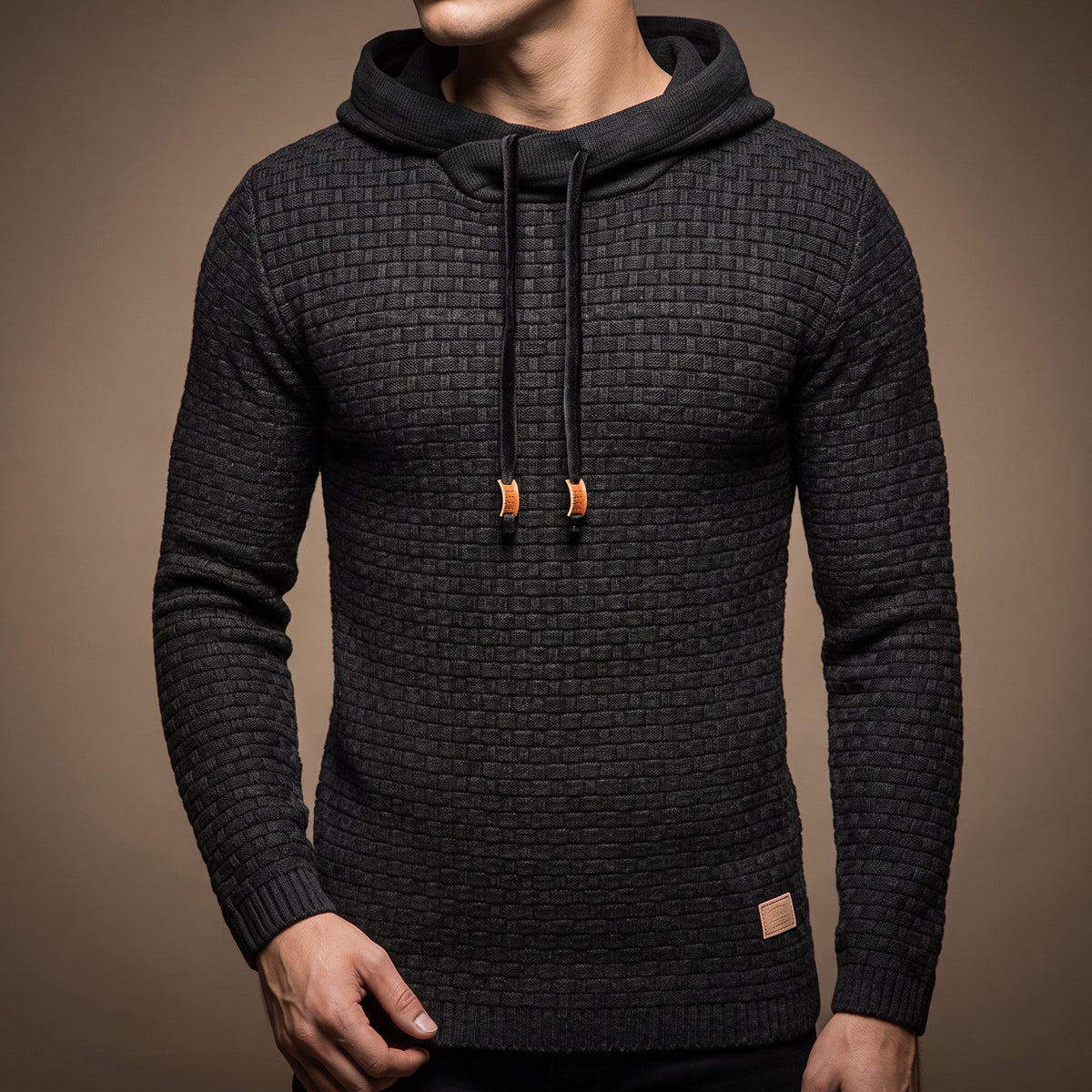 Lucas - Men's Textured Waffle-Knit Pullover Hoodie