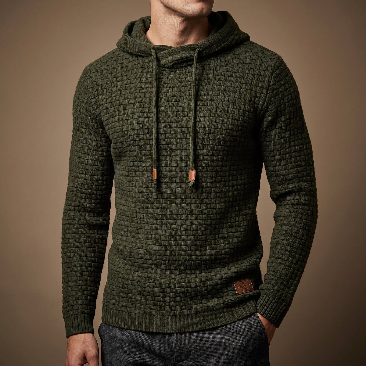 Lucas - Men's Textured Waffle-Knit Pullover Hoodie