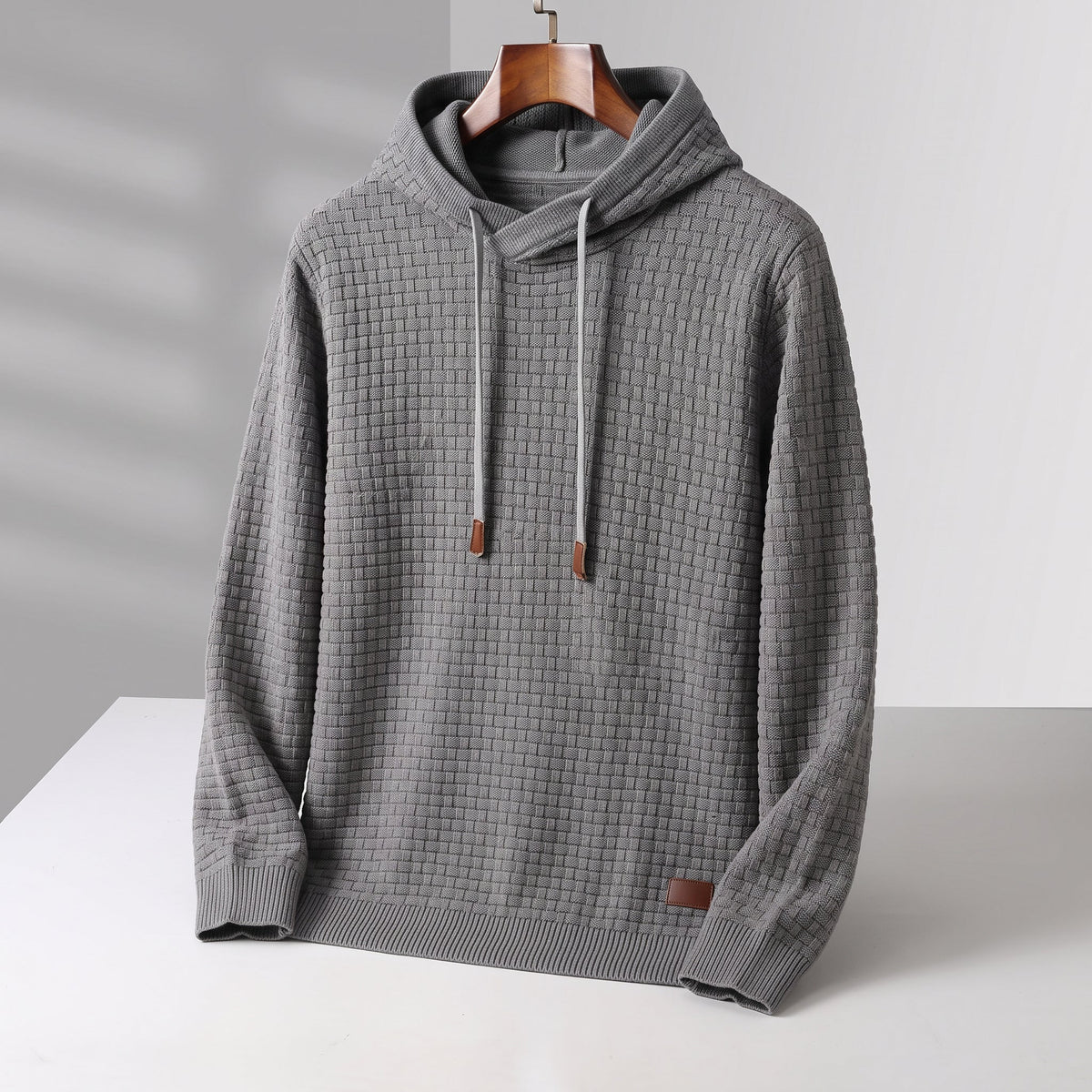 Lucas - Men's Textured Waffle-Knit Pullover Hoodie