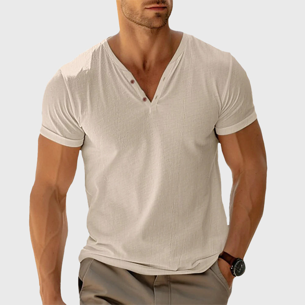 Luis - Men's Textured Short Sleeve Henley T-Shirt