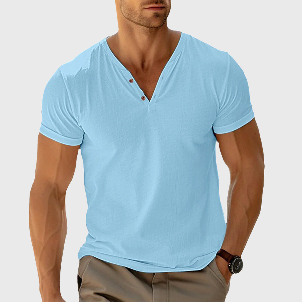 Luis - Men's Textured Short Sleeve Henley T-Shirt