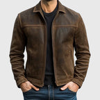Luke - Men's Leather Suede Collared Zip-Up Jacket