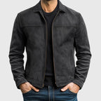 Luke - Men's Leather Suede Collared Zip-Up Jacket