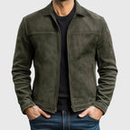 Luke - Men's Leather Suede Collared Zip-Up Jacket