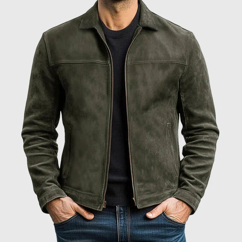 Luke - Men's Leather Suede Collared Zip-Up Jacket