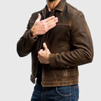 Luke - Men's Leather Suede Collared Zip-Up Jacket