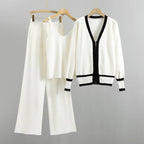 Luna - Women's Contrast Trim Knit Cardigan Three-Piece Set