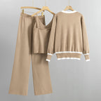 Luna - Women's Contrast Trim Knit Cardigan Three-Piece Set