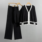 Luna - Women's Contrast Trim Knit Cardigan Three-Piece Set