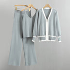 Luna - Women's Contrast Trim Knit Cardigan Three-Piece Set