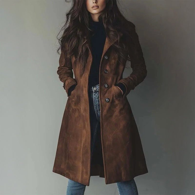 Luna - Women's Suede Single-Breasted Longline Coat