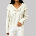 Mabel - Women's V-Neck Sweater with Bow Detail