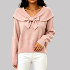 Mabel - Women's V-Neck Sweater with Bow Detail