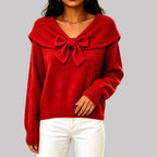 Mabel - Women's V-Neck Sweater with Bow Detail