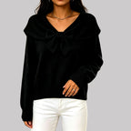 Mabel - Women's V-Neck Sweater with Bow Detail