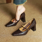 Madison - Women's Leather Mary Jane Block Heels